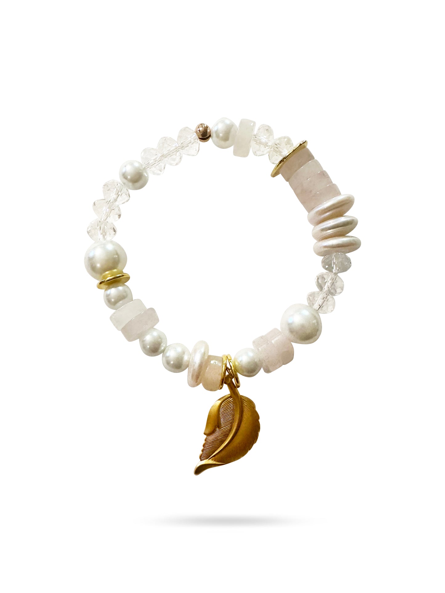 Gold Leaf Beaded Charm Bracelet