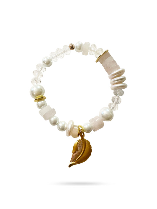 Gold Leaf Beaded Charm Bracelet