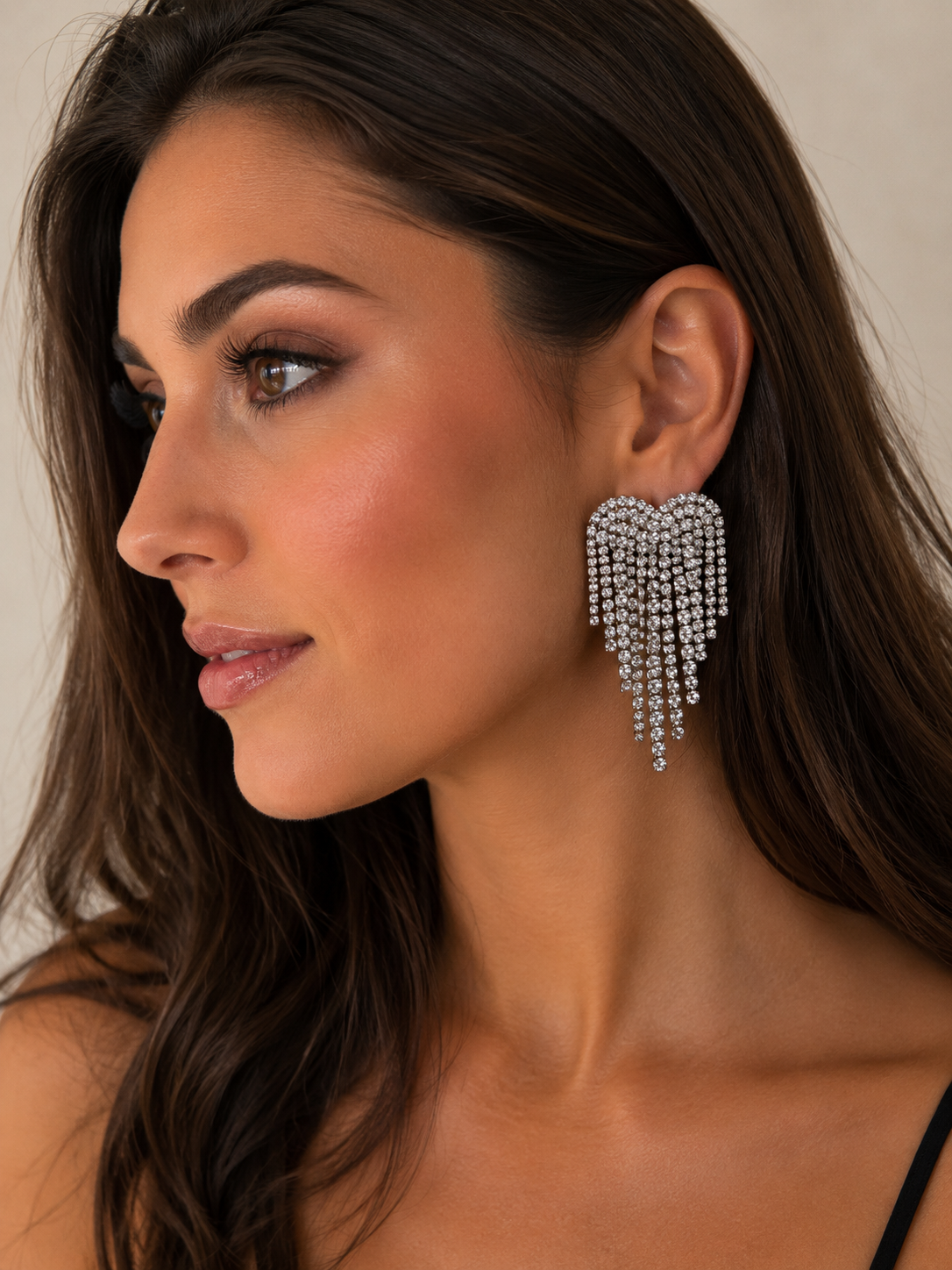 Hanging Crystal Heart Statement Earrings