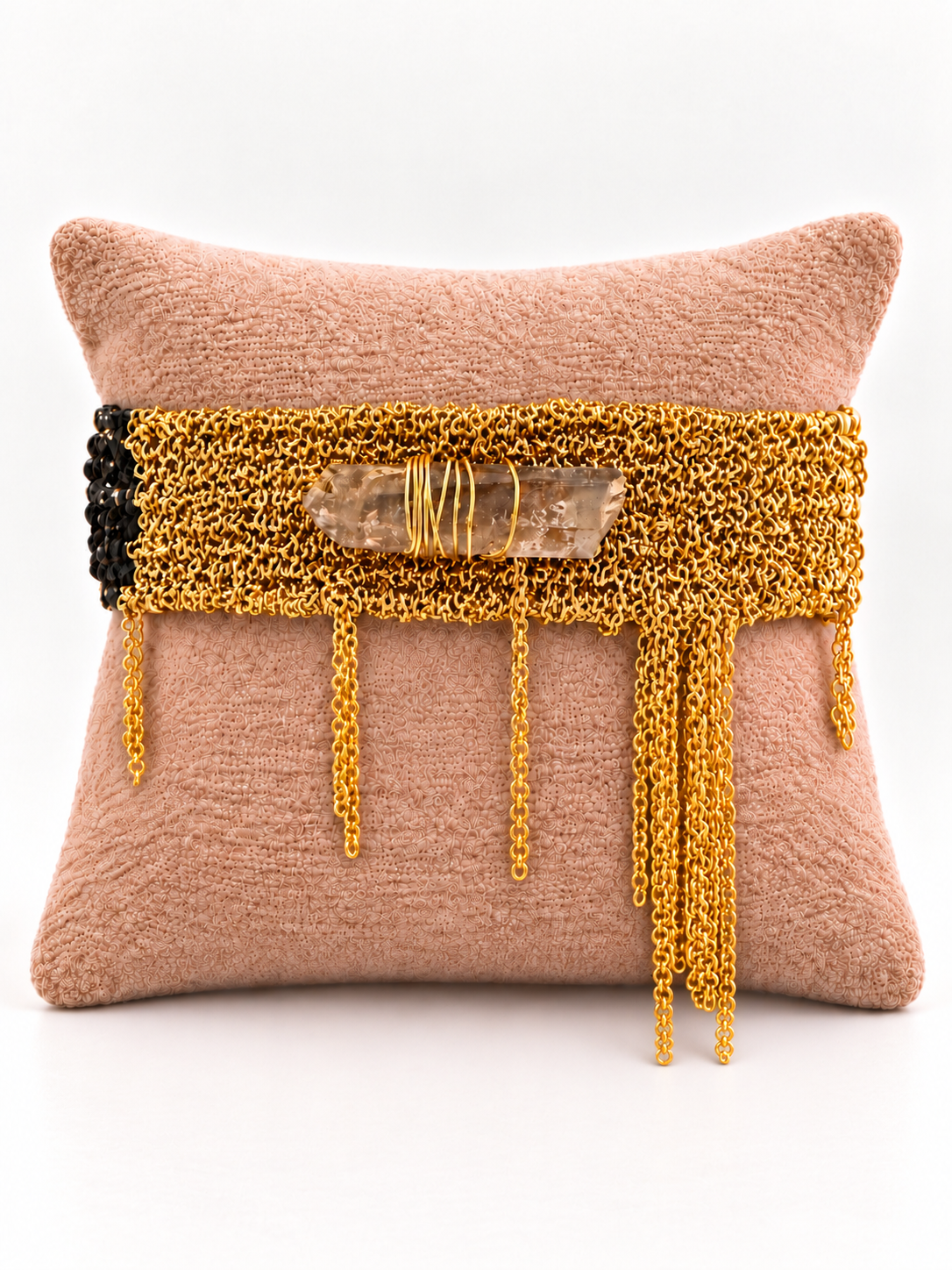 Multi Dark gold Plated Hand woven Chain Bracelet with Clear Quartz