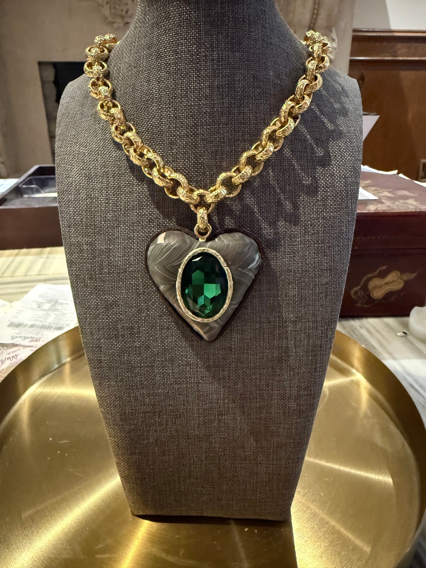 Green Tea Statement Heart Necklace