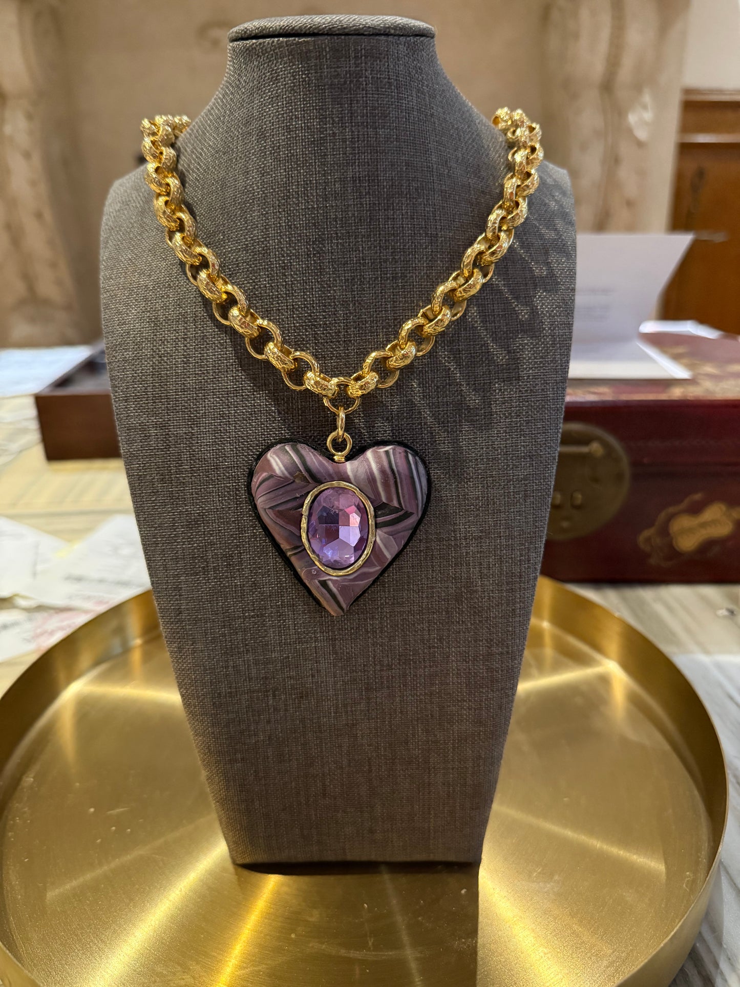 The Caftan Heart Pendant Statement Necklace