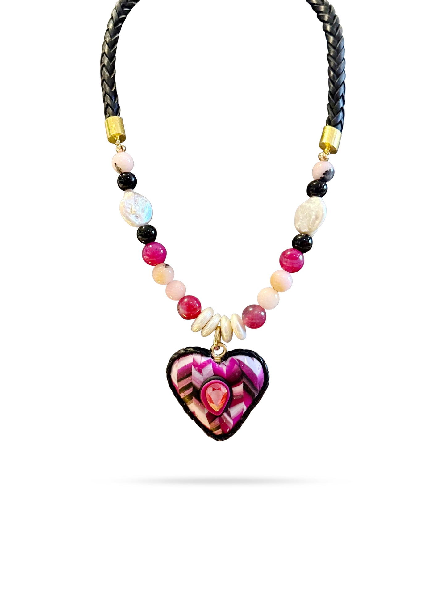 Fuchsia Chevron Heart Pendant Necklace