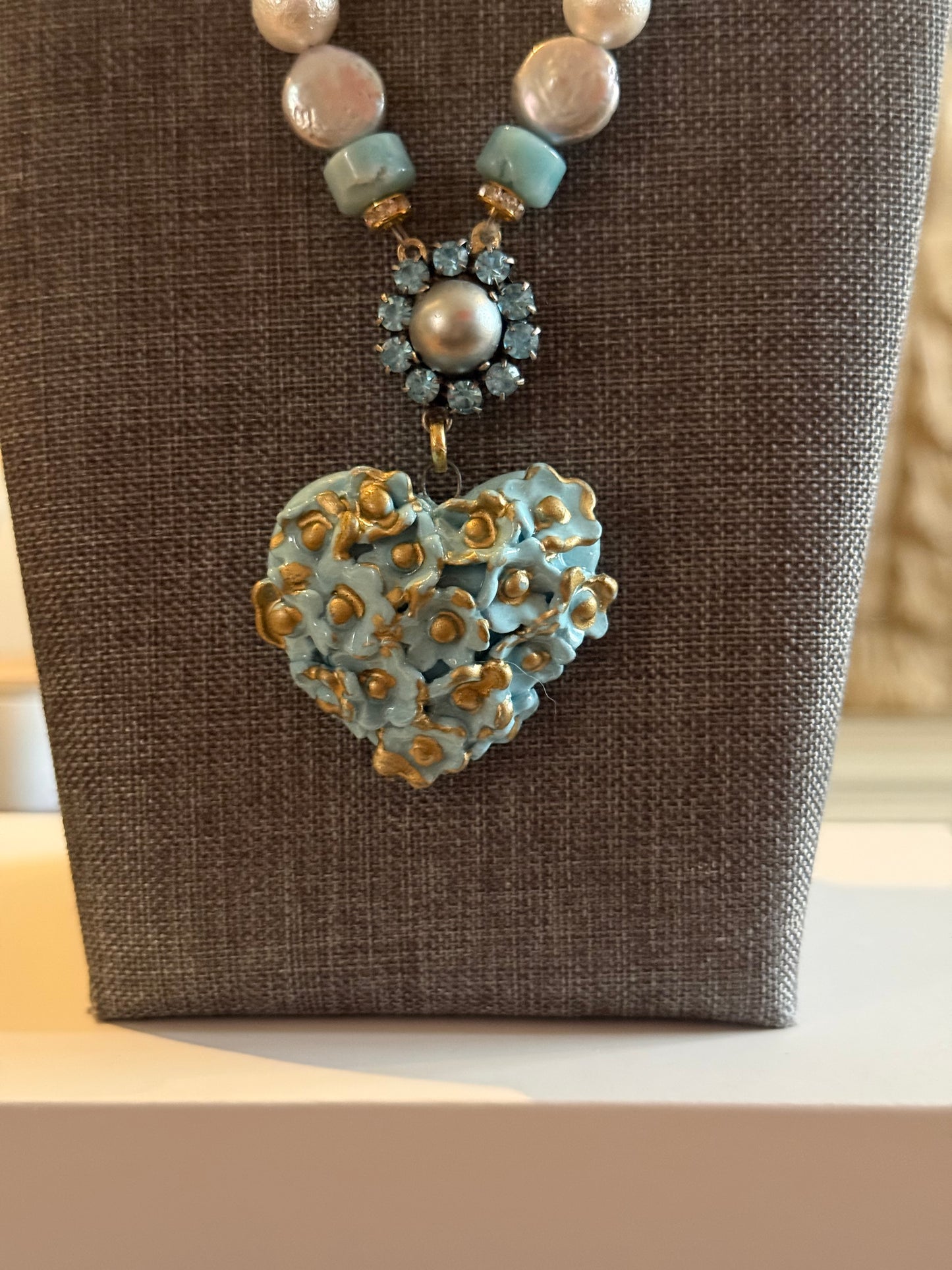 Sea Blue Porcelain Heart Pendant Necklace