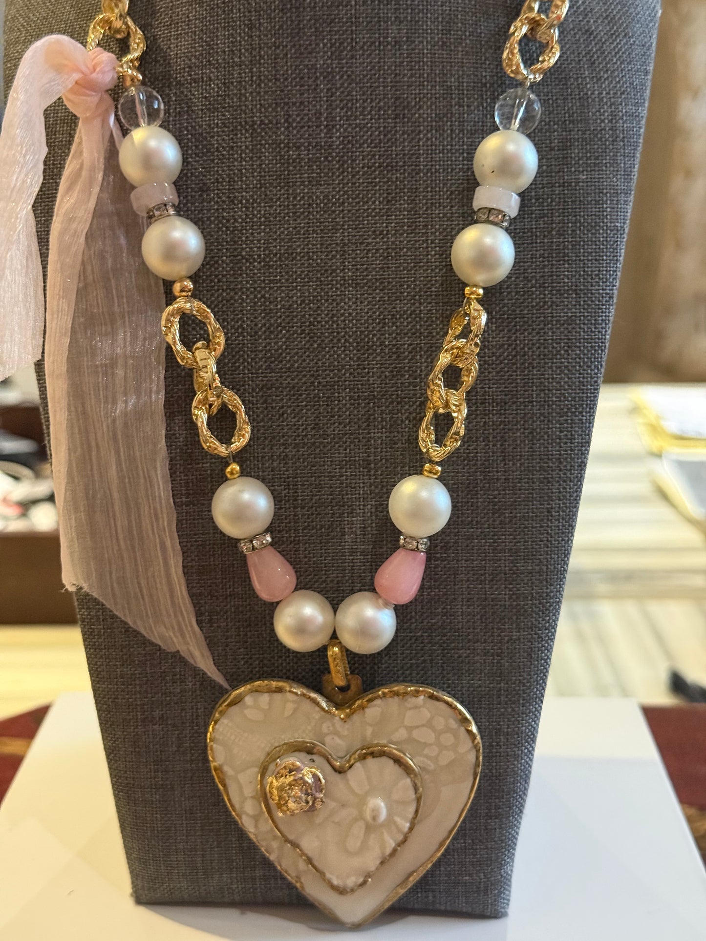 Double Porcelain Heart Necklace
