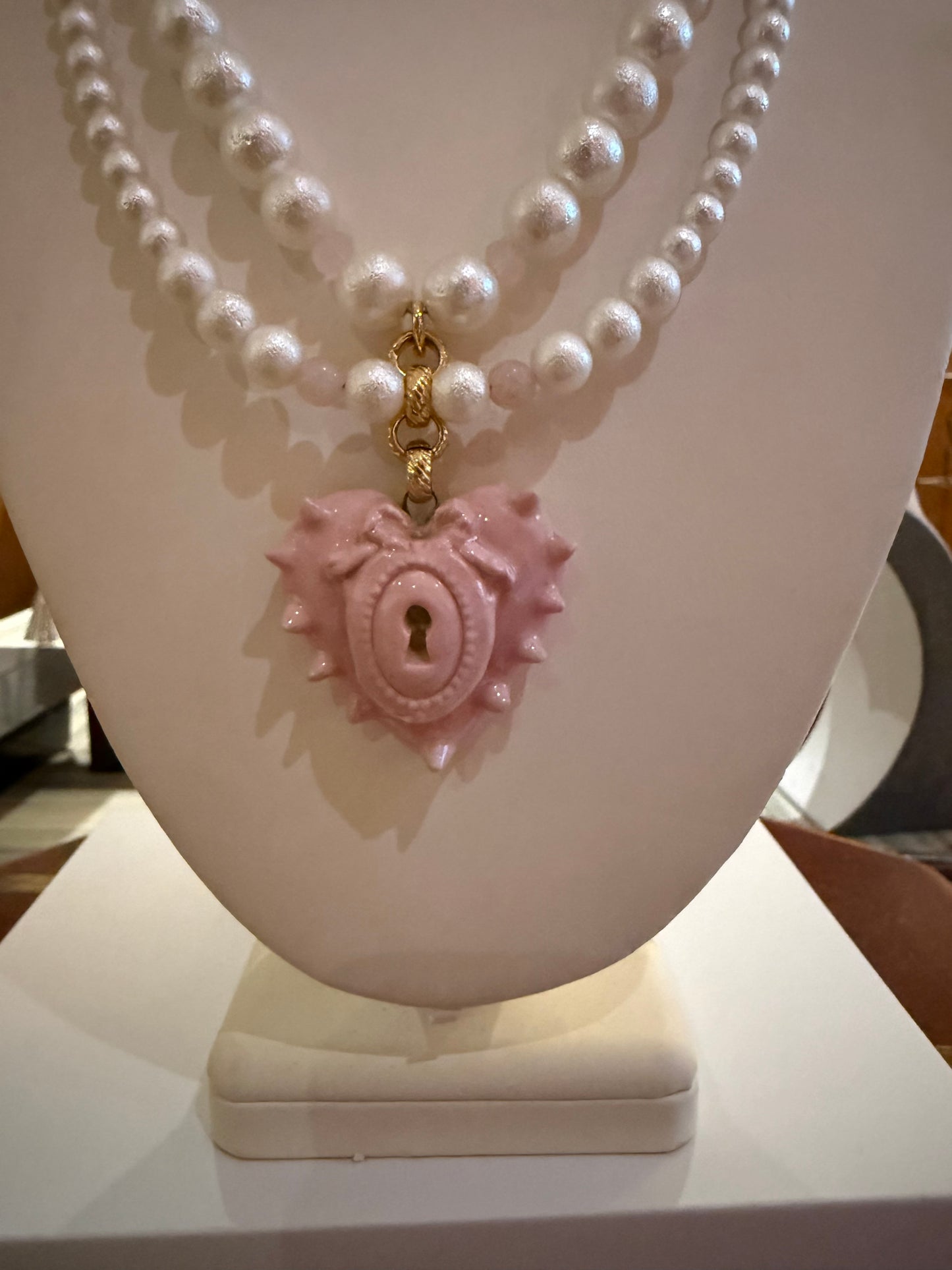 Pink Opal Capri Porcelain Heart Necklace