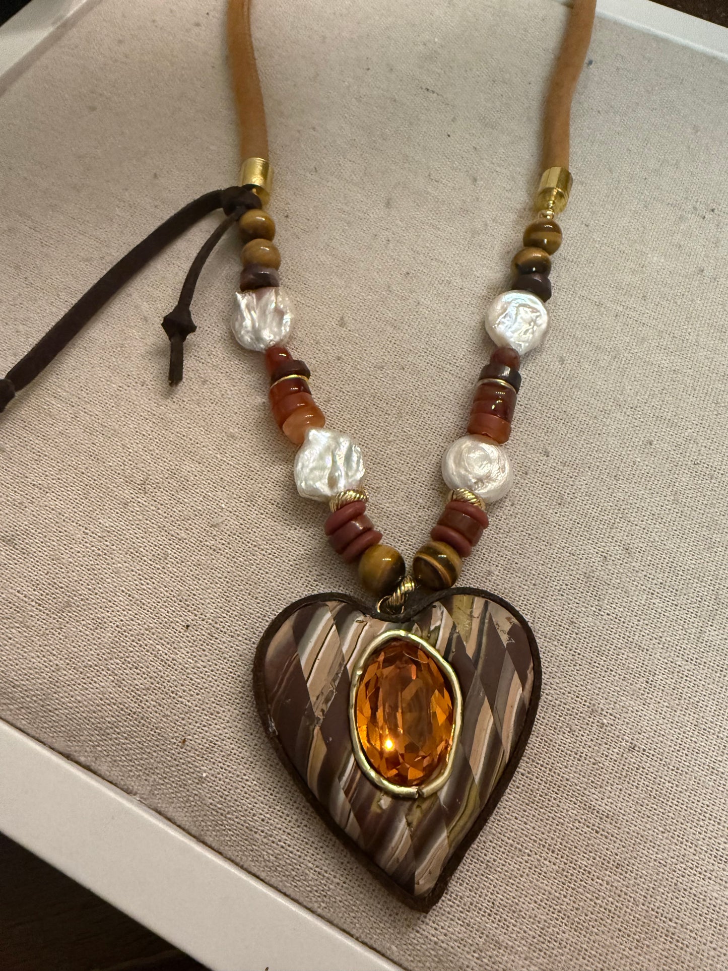 Tan Sunset Long Heart Necklace
