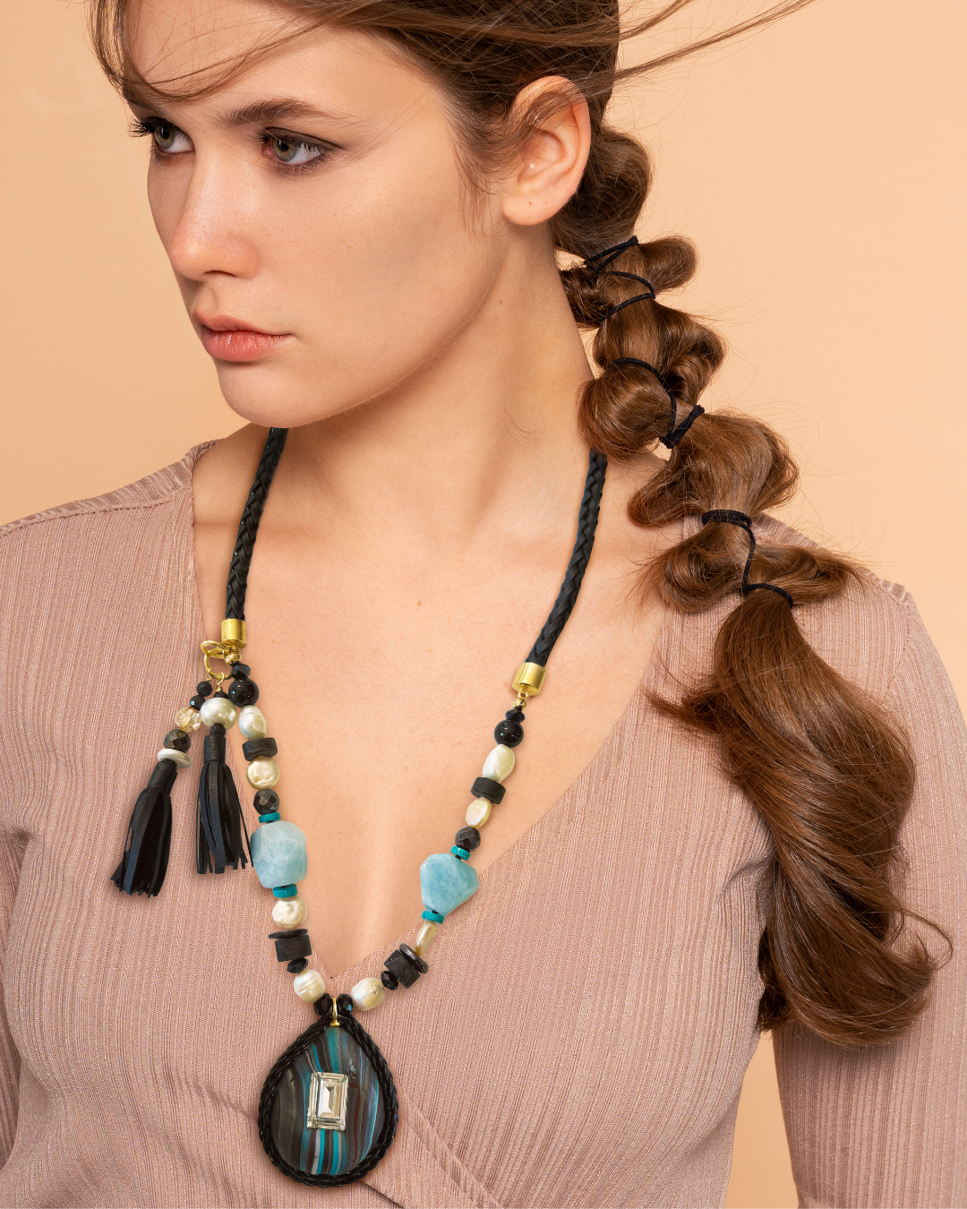 Blue Caravan Long Statement Necklace