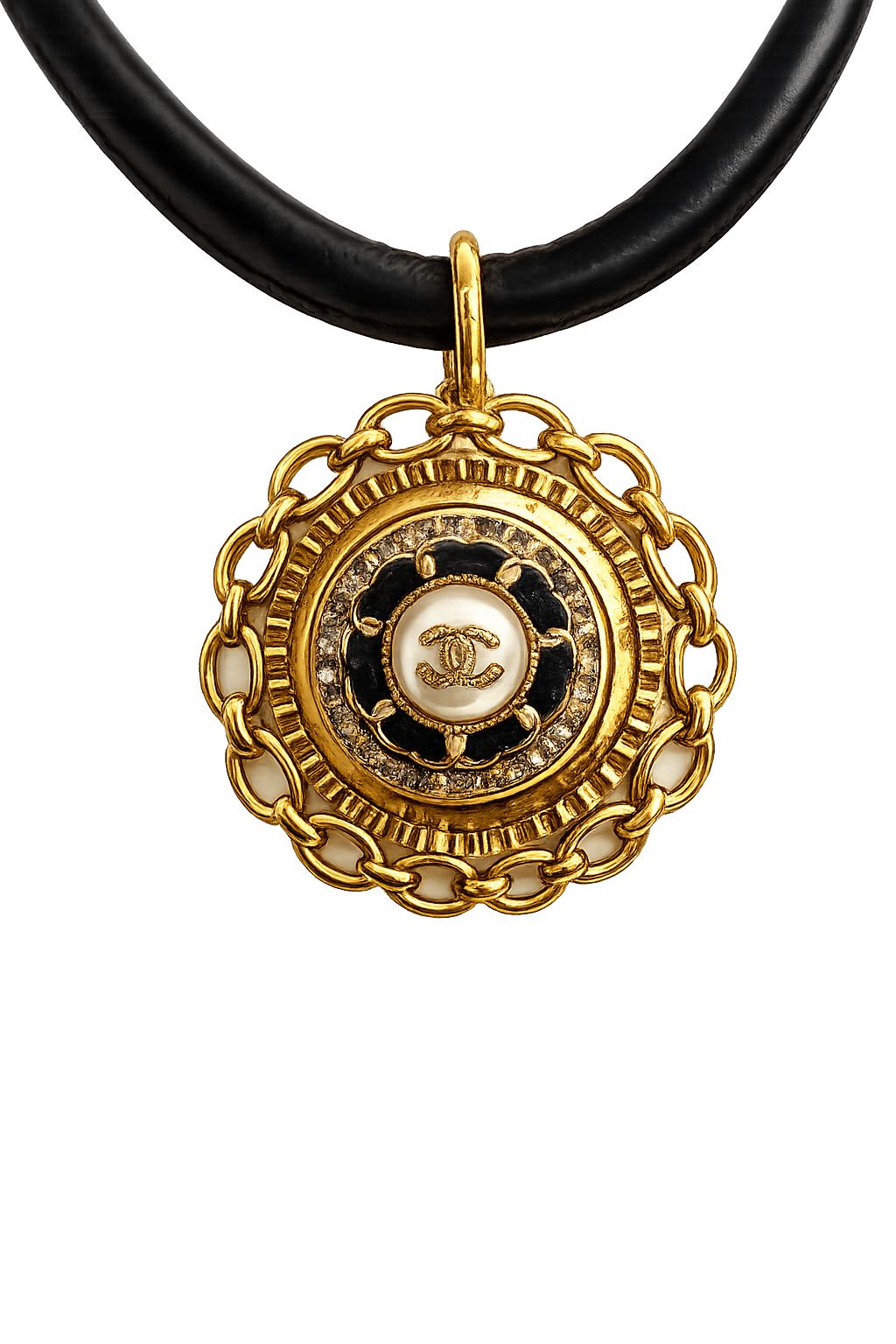 Gold and Black Velvet Vintage Button Necklace