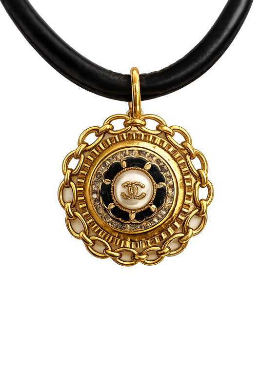 Gold and Black Velvet Vintage Button Necklace