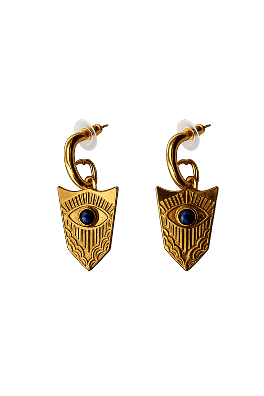 Gold plated  Hoop Evil Eye Shield Earrings