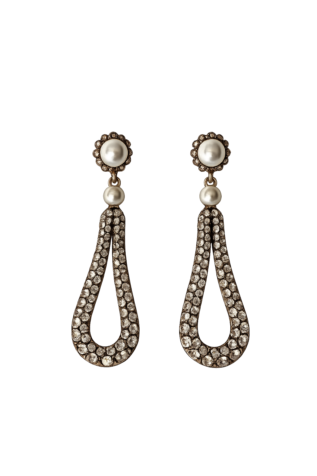Gold Plated Crystal and Pearl Loop drop Statement Earrings