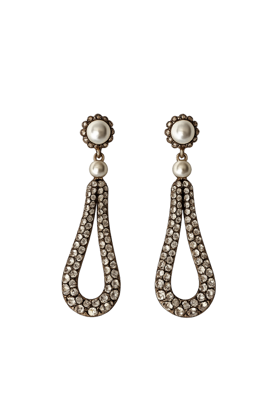 Gold Plated Crystal and Pearl Loop drop Statement Earrings