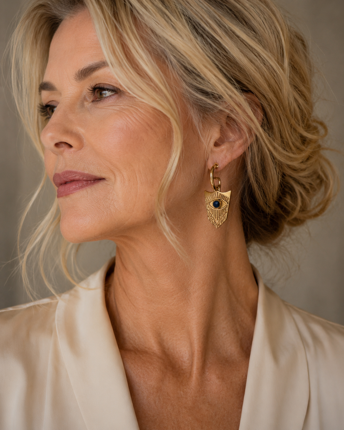 Gold plated  Hoop Evil Eye Shield Earrings