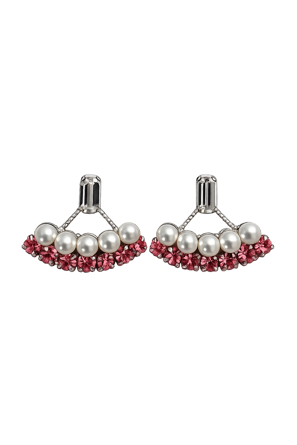 Pink and Pearl Crystal Ear Jacket Earrings