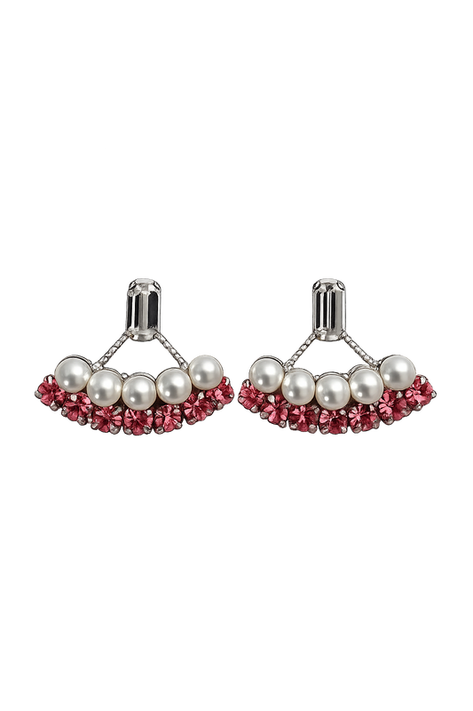 Pink and Pearl Crystal Ear Jacket Earrings
