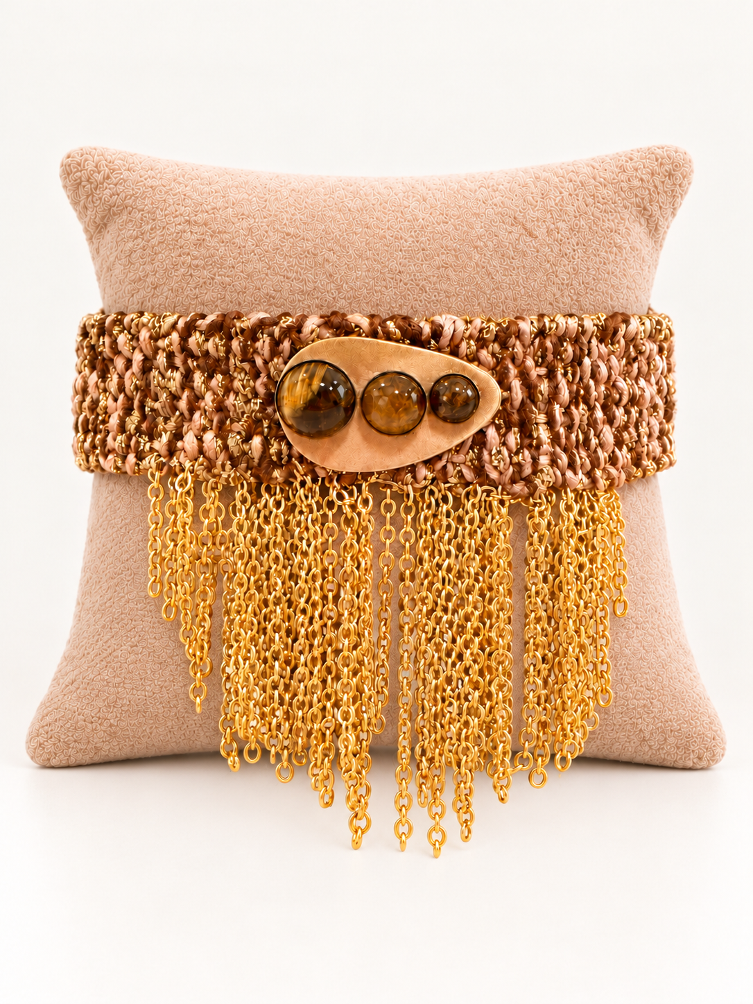 Pink, Brown and Gold Hand Woven Bracelet
