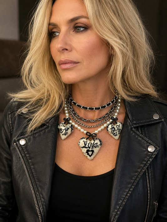 Triple heart Porcelain Statement Layered Necklace