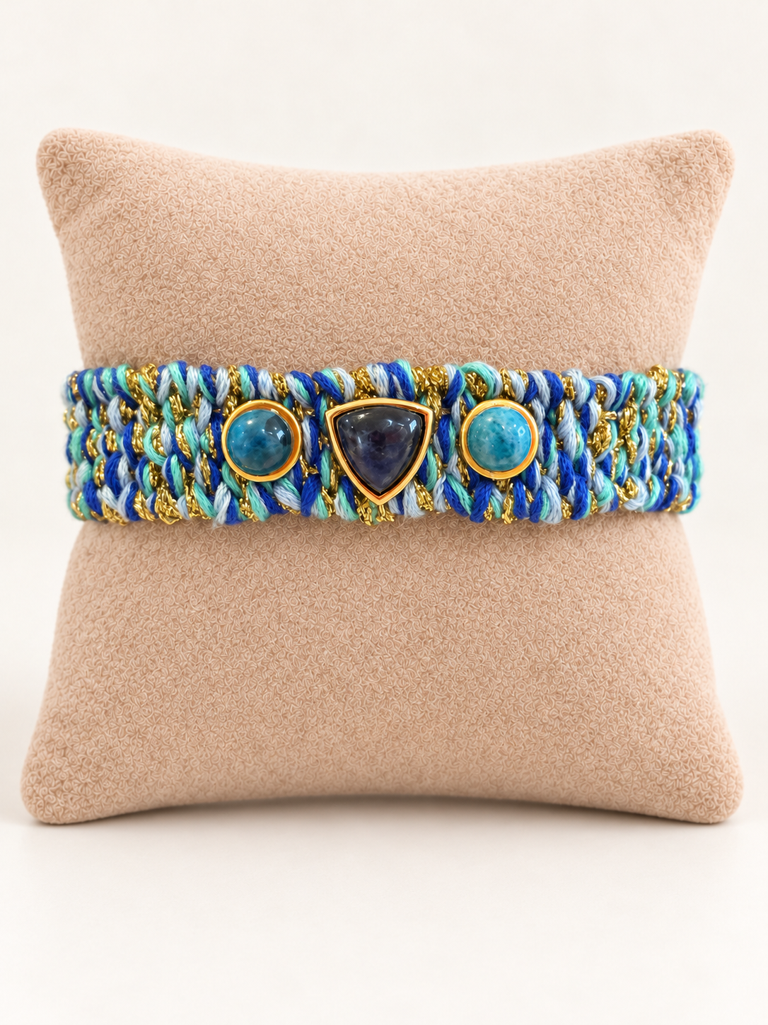Blue and Gold Hand Woven One of Kind Bracelet
