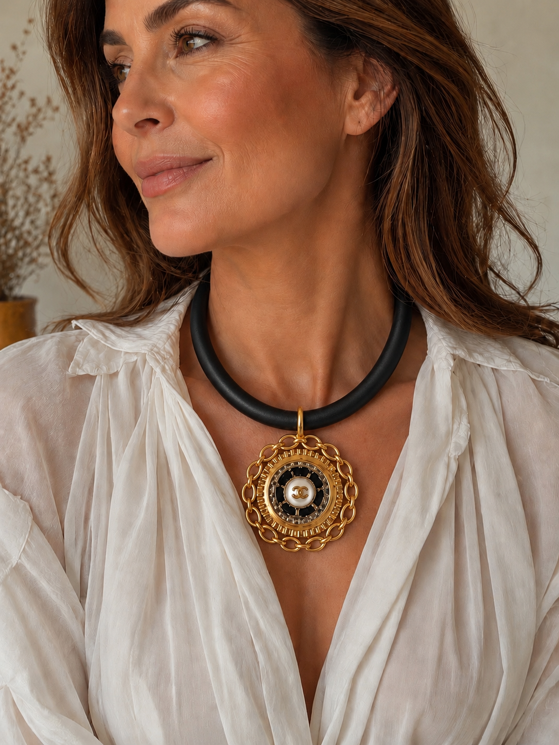 Gold and Black Velvet Vintage Button Necklace