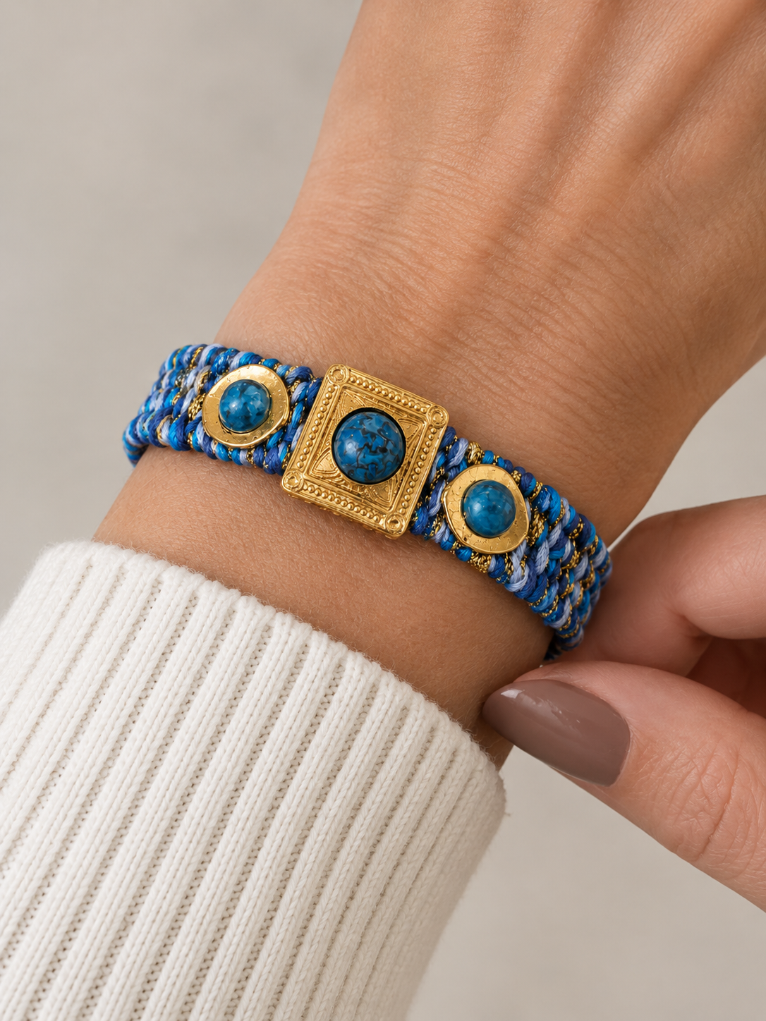Hand Woven Blue and Gold Bracelet