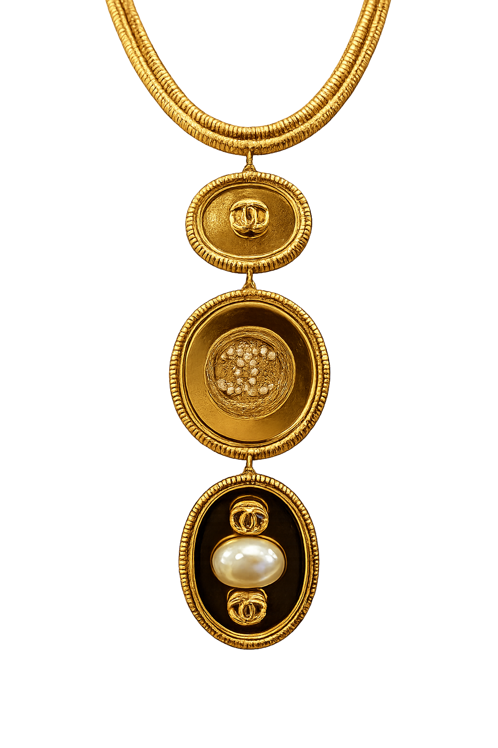 Triple Gold Plated Pendants with Vintage Buttons