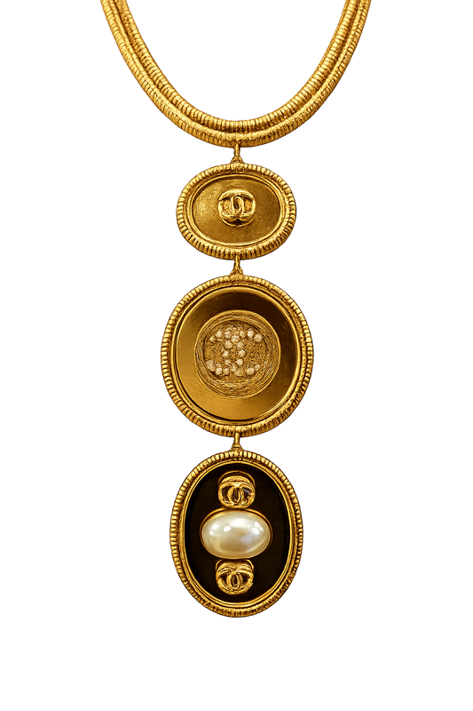 Triple Gold Plated Pendants with Vintage Buttons