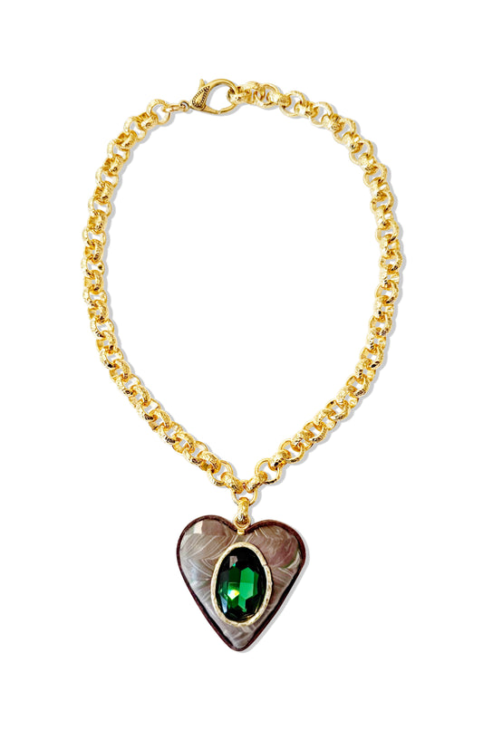Green Tea Statement Heart Necklace