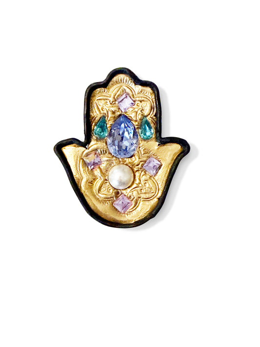 Mauve Hamsa Gold Hand formed Brooch Pin