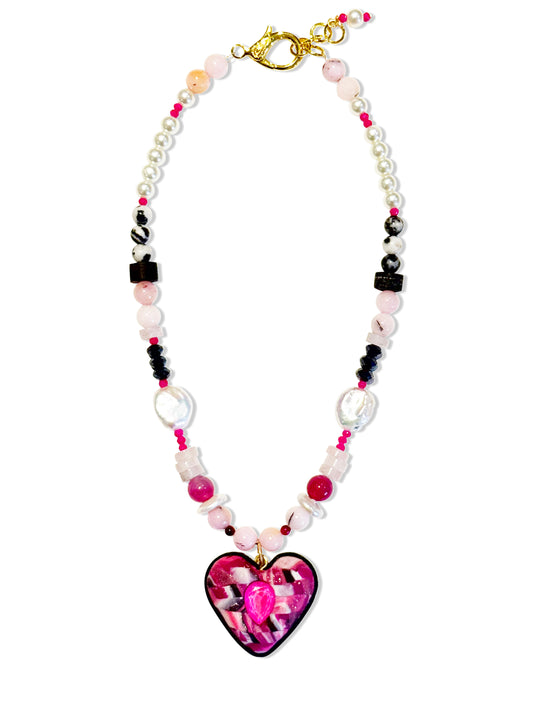 Hot Pink Sunset Heart Pendant Necklace