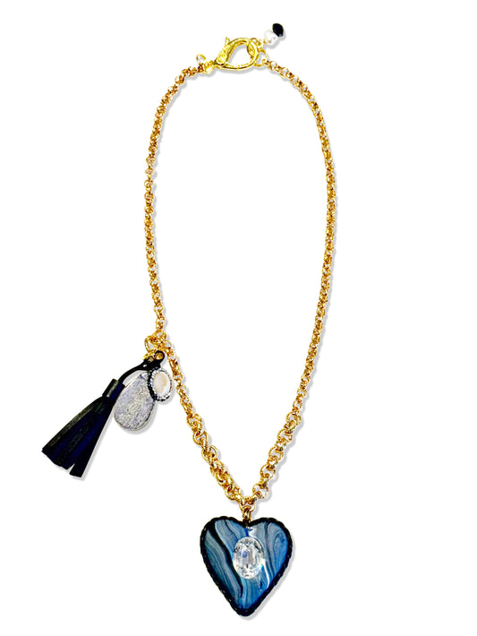 Sea Line heart Pendant Necklace with Tassel