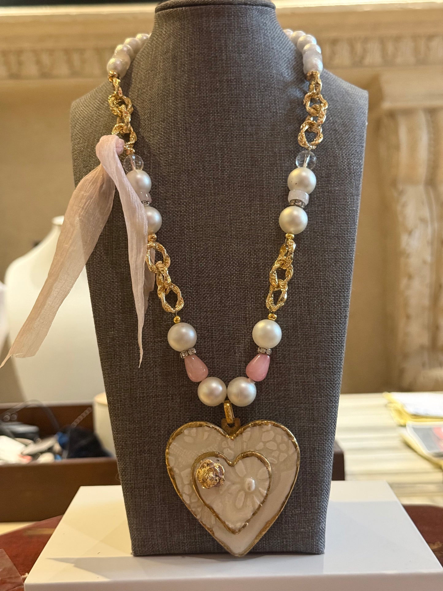 Double Porcelain Heart Necklace