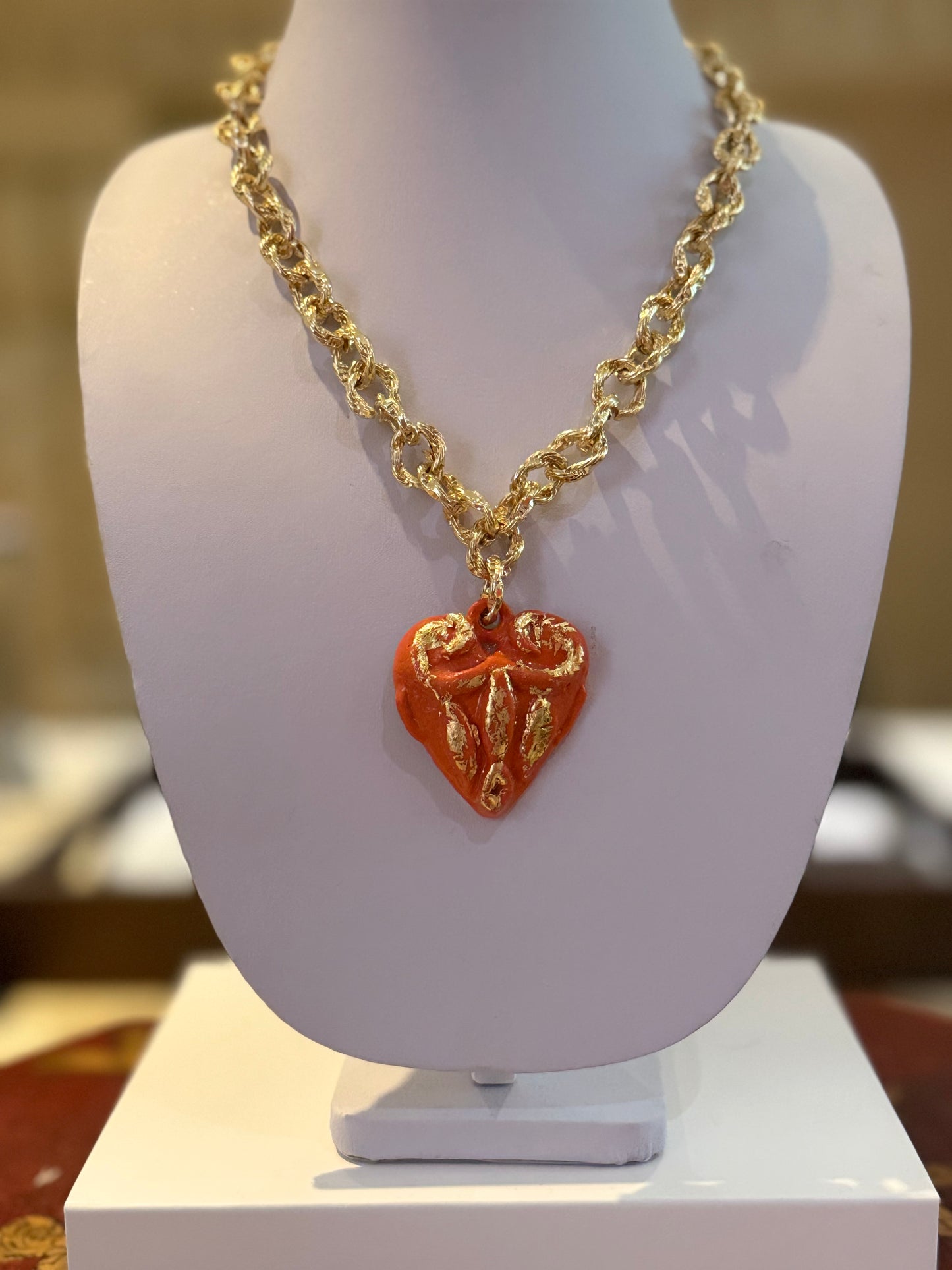 Sunset On the Almalfi Coast Porcelain Heart Pendant Necklace