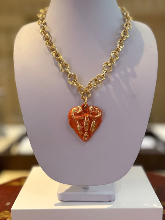 Sunset On the Almalfi Coast Porcelain Heart Pendant Necklace