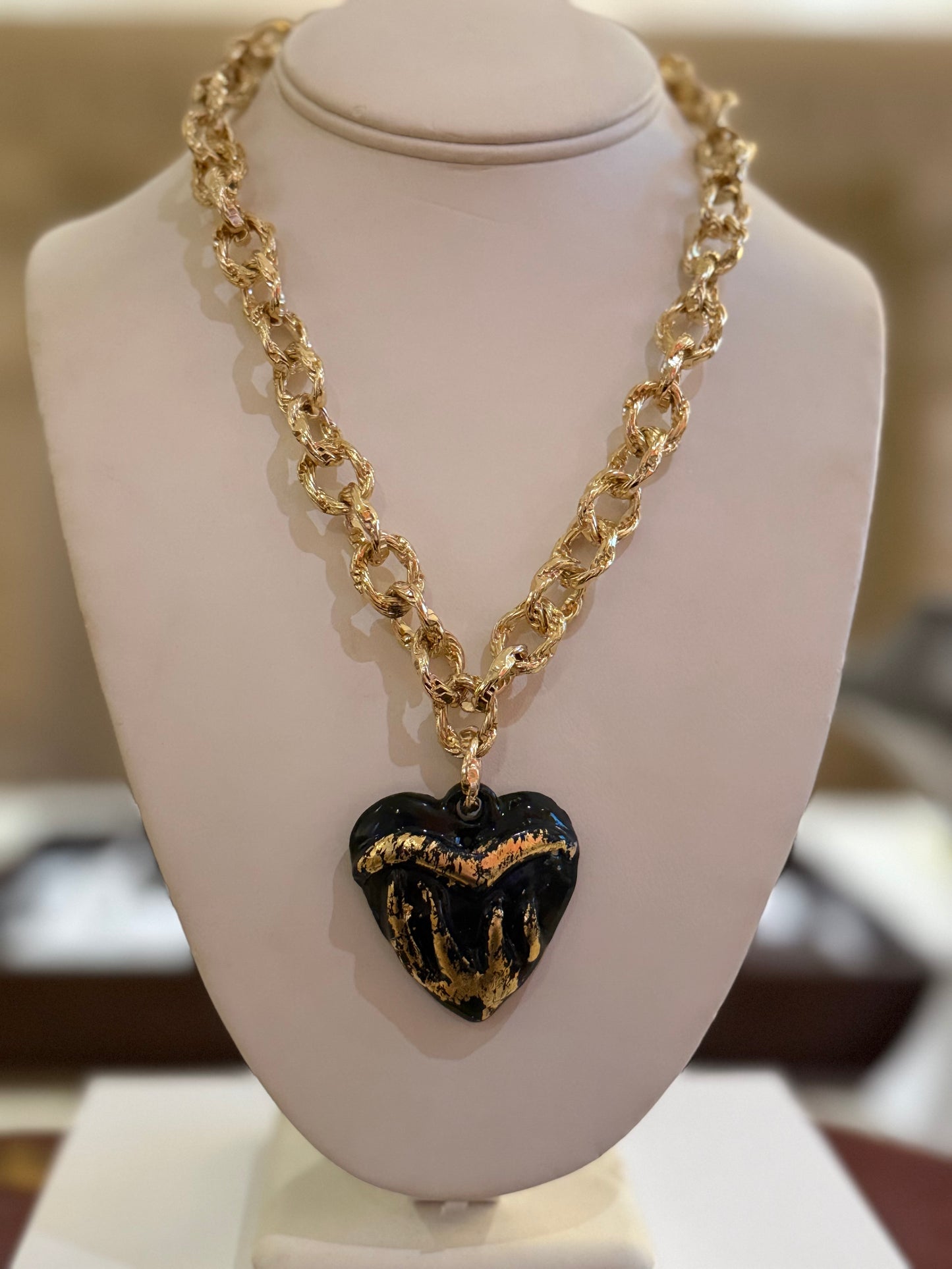 Midnight in Rome Black Porcelain Statement Necklace
