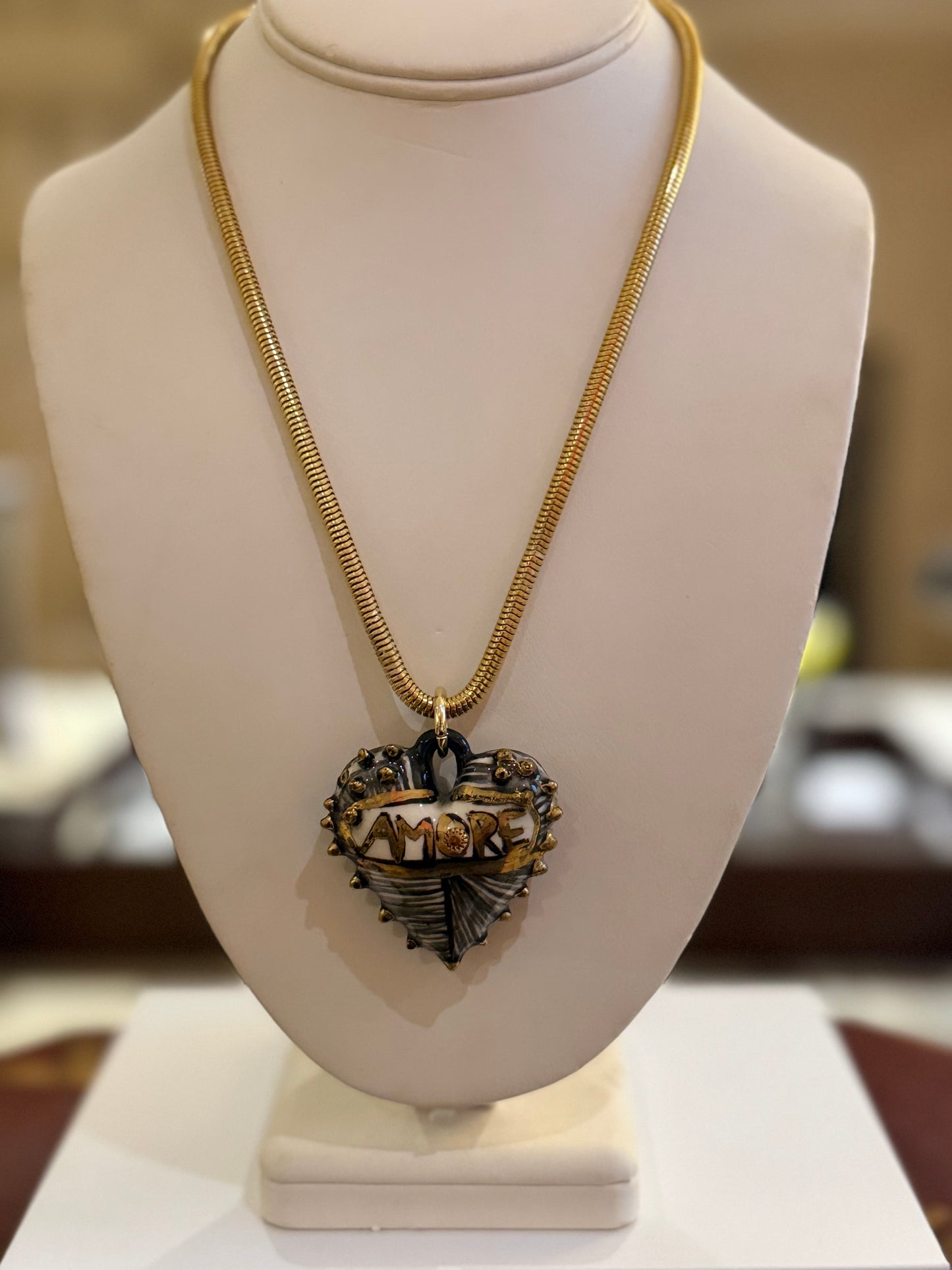 Amore Porcelain Heart Necklace with Snake chain