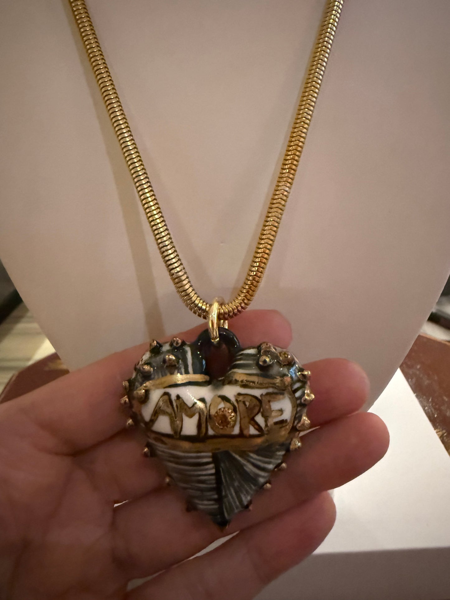 Amore Porcelain Heart Necklace with Snake chain