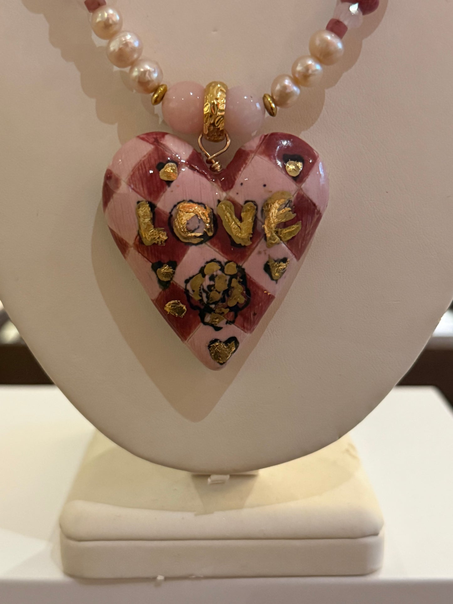 Shell Pink Porcelain Heart Necklace