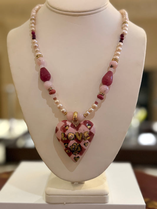 Shell Pink Porcelain Heart Necklace