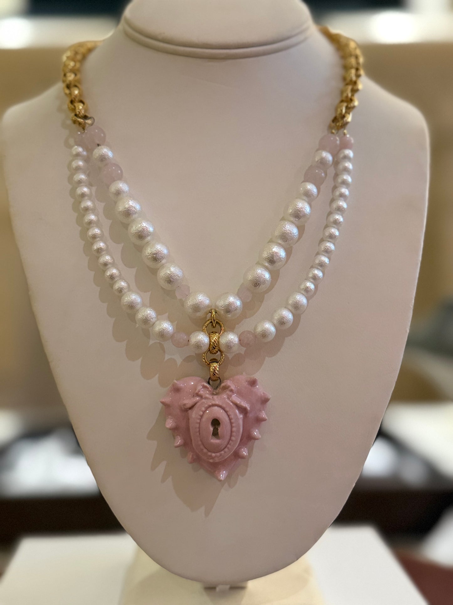 Pink Opal Capri Porcelain Heart Necklace