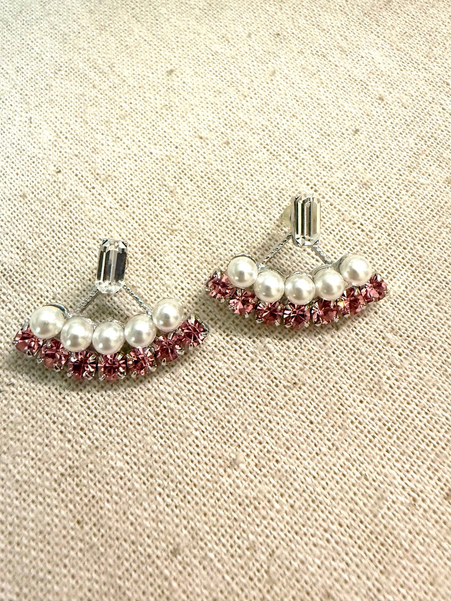 Pink and Pearl Crystal Ear Jacket Earrings