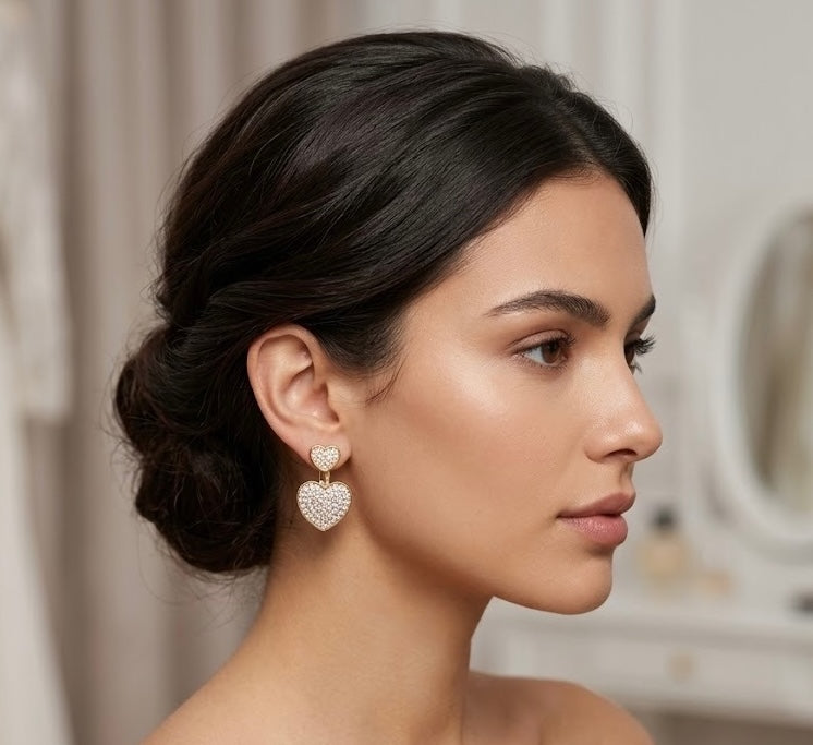 Crystal Double Heart Ear Jacket Earrings
