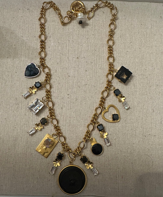 Elliegant Gold Matte Statement Charm Necklace