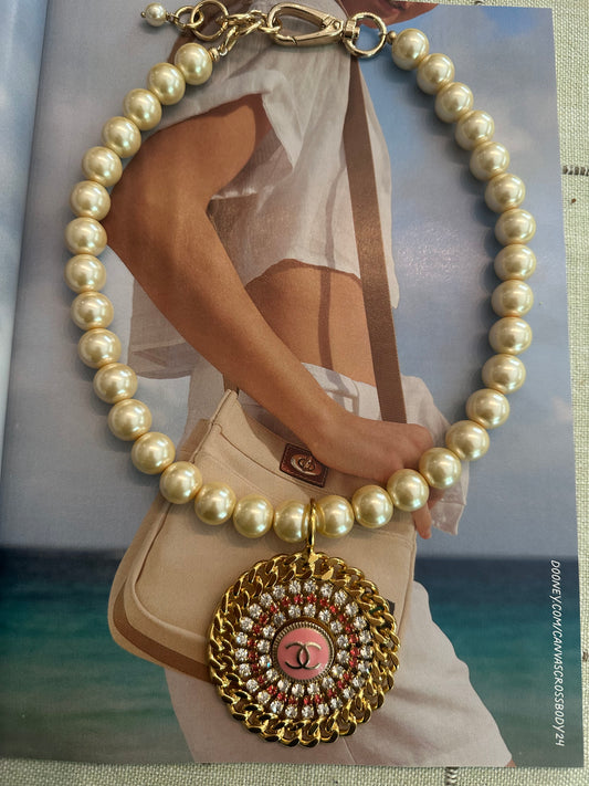 Vintage Button Necklace Pink