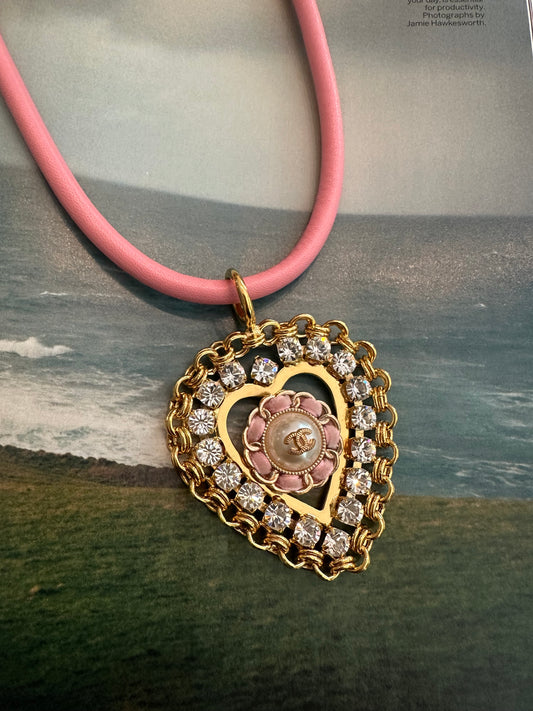 Soft Pink Vintage Button Necklace