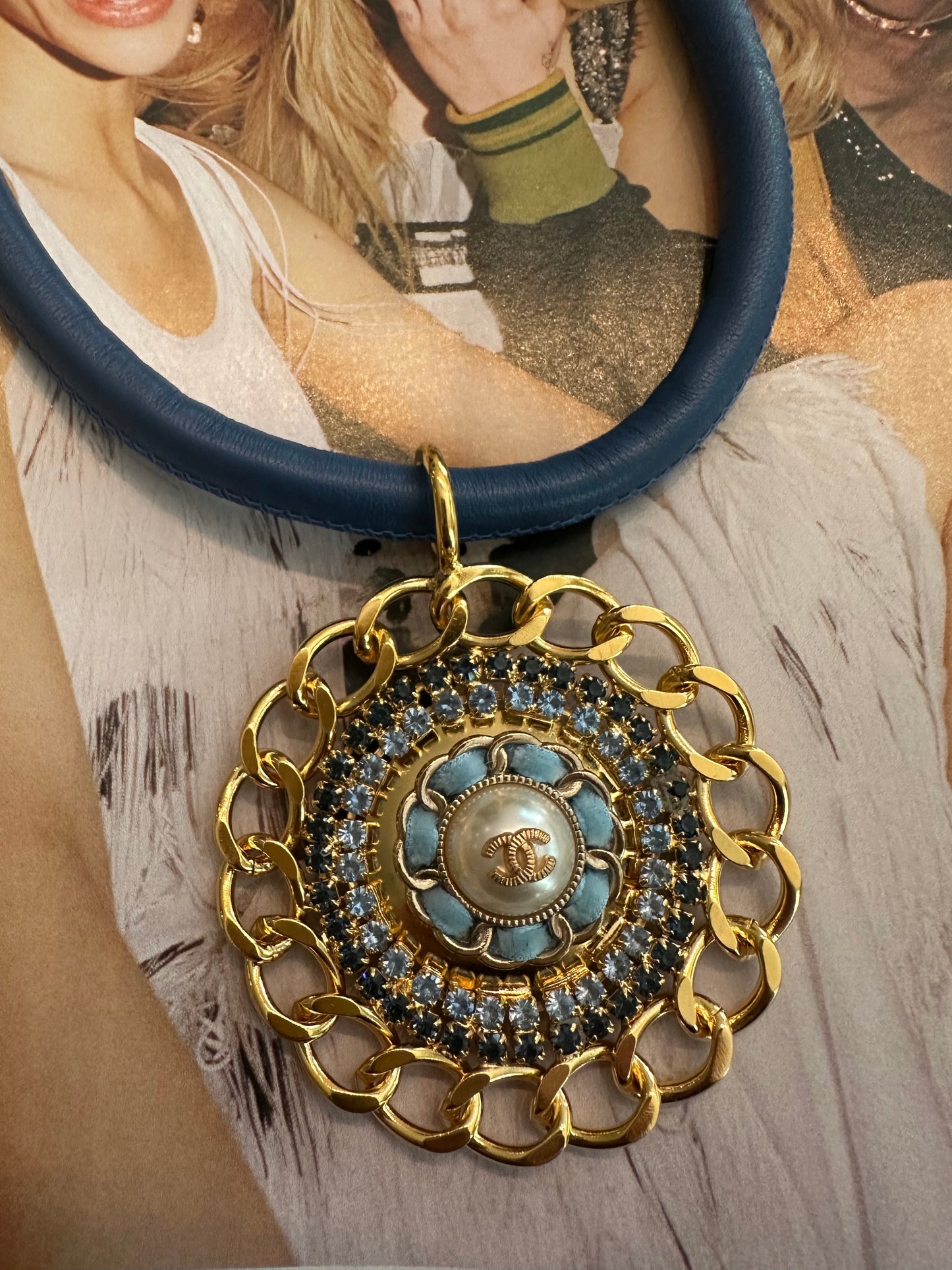 Light Blue Vintage Button Necklace