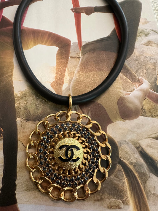 Navy Swarovski Crystal Vintage Button Necklace