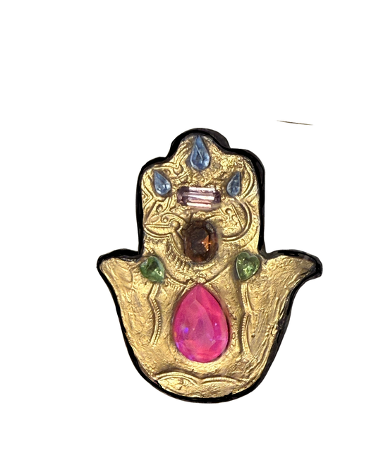 Hot Pink and Gold Hamsa Hand formed Brooch/ Pin